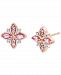 Pink Sapphire (3/4 ct. t. w. ) & Diamond (1/20 ct. t. w. ) Flower Stud Earrings in 14k Rose Gold