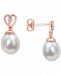Cultured South Sea Oval Pearl (8-9mm) & White Topaz Accent Heart Drop Earrings in Rose-Tone Sterling Silver