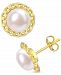 Cultured Freshwater Pearl (8mm) Link Frame Stud Earrings in Gold-Tone Plated Sterling Silver