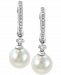 Effy Cultured Freshwater Pearl (7mm) & Diamond (1/6 ct. t. w. ) Hoop Drop Earrings in 14k White Gold