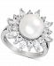 Cultured Freshwater Pearl (10mm) & Cubic Zirconia Flower Ring in Sterling Silver