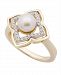 Cultured Freshwater Pearl (6mm) and Diamond (1/6 ct. t. w. ) Clover Ring in 14k Yellow Gold
