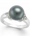 Tahitian Pearl (9mm) and Diamond Ring (1/6 ct. t. w. ) in 14k White Gold