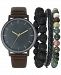 Inc International Concepts Men's Black Faux Leather Strap Watch 42mm Gift Set, Created for Macy's