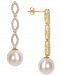 Cultured South Sea Pearl (10mm) & Diamond (1/2 ct. t. w. ) Infinity Linear Drop Earrings in 14k Gold