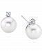 Cultured White South Sea Pearl (9mm) & Diamonds (1/10 ct. t. w. ) Stud Earrings in 14k White Gold