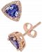 Tanzanite (3/4 ct. t. w. ) & Diamond (1/8 ct. t. w. ) Triangle Halo Stud Earrings in 14k Rose Gold