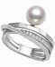 Belle de Mer Cultured Freshwater Button Pearl (7mm) & Cubic Zirconia Multirow Statement Ring in Sterling Silver
