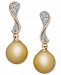 14k Gold Earrings, Cultured Golden South Sea Pearl (10mm) and Diamond (1/4 ct. t. w. ) Wave Earrings