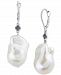Cultured Freshwater Baroque Pearl (13mm) & Diamond Accent Drop Earrings in 14k White Gold