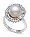 Cultured Freshwater Pearl (9-10 mm) and Cubic Zirconia Encrusted Ring in Sterling Silver