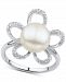 Cultured Freshwater Pearl (10mm) & White Topaz (3/8 ct. t. w. ) Flower Ring in Sterling Silver