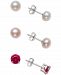 3-Pc. Set Gray & White Cultured Freshwater Pearl (6mm) & Lab-Created Blue Sapphire Stud Earrings in Sterling Silver (Also in Pink & White Cultured Freshwater Pearl & Lab-Created Red Sapphire)