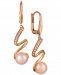 Le Vian Pink Cultured Freshwater Pearl (8mm) and Diamond (1/10 ct. t. w. ) Drop Earrings in 14k Rose Gold