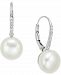 Cultured Freshwater Pearl (10mm) and Diamond (1/10 ct. t. w. ) Leverback Earrings in Sterling Silver or 18k Gold over Sterling Silver
