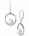 Honora Cultured Freshwater Pearl (7mm) & Diamond (1/6 ct. t. w. ) Circle Drop Earrings in 14k White Gold