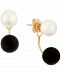 Cultured Freshwater Pearl (5-1/4mm) & Onyx Front and Back Earrings