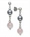 Gray Cultured Freshwater Pearl 7.5-8.5mm and Rose Quartz 8mm Drop Earrings in Sterling Silver