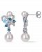 Freshwater Cultured Pearl, Blue Topaz (1 1/6 ct. t. w. ) and Diamond (1/5 ct. t. w. ) Diamond Vintage Earrings in 10k White Gold
