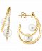 Effy Cultured Freshwater Pearl (8mm) & Diamond (3/8 ct. t. w. ) Double Hoop Earrings in 14k Gold