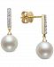 Belle de Mer Cultured Freshwater Pearl (8mm) & Diamond (1/6 ct. t. w. ) Drop Earrings in 14k Gold, Created for Macy's
