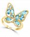 Lali Jewels Swiss Blue Topaz (2-1/20 ct. t. w. ) & Diamond (1/6 ct. t. w. ) Butterfly Ring in 14k Gold
