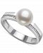 Cultured Freshwater Button Pearl (7mm) & Lab-Created White Sapphire (1/6 ct. t. w. ) Ring in Sterling Silver