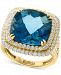 Effy London Blue Topaz (12-1/3 ct. t. w. ) & Diamond (1-1/5 ct. t. w. ) Double Halo Ring in 14k Gold