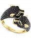 Effy Black Diamond (1-1/2 ct. t. w. ) & Emerald (1/20 ct. t. w. ) Double Panther Head Ring in 14k Gold