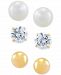 3-Pc. Set Cutured Freshwater Pearl (3-3/4mm), Cubic Zirconia & Polished Round Stud Earrings in 10k Gold