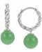 Dyed Green Jade Bead Braided Hoop Earrings in Sterling Silver