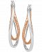 Two-Tone Textured & Polished Twist Hoop Earrings in Sterling Silver & 18k Rose Gold-Plate