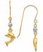 Dolphin Fish Hook Earrings in 14K Yellow and White Gold