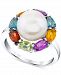 Cultured Freshwater Pearl (10mm) & Multi-Gemstone (2-1/3 ct. t. w. ) Halo Ring in Sterling Silver