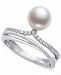 Belle de Mer Cultured Freshwater Button Pearl (7mm) & Lab-Created White Sapphire (1/4 ct. t. w. ) Multirow Statement Ring