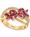 Effy Ruby (1-1/6 ct. t. w. ) & Diamond (1/4 ct. t. w. ) Flower Ring in 14k Gold