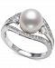 Belle de Mer Cultured Freshwater Button Pearl (8mm) & Cubic Zirconia Ring in Sterling Silver, Created for Macy's