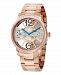 Stuhrling Stainless Steel Rose Tone Case on Link Bracelet, Rose Tone Skeletonized Dial with Exposed Bridge Movement, with Blue and Black Accents