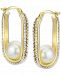 Cultured Freshwater Pearl (8mm) Oval Hoop Earrings in 14k Two-Tone Gold