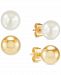 2-Pc. Set Cultured Freshwater Pearl (9mm) & Polished Gold Ball Stud Earrings in 14k Gold