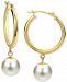 Cultured Freshwater Pearl (8mm) Dangle Medium Hoop Earrings in 14k Gold, 1.25"
