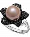 Pink Cultured Freshwater Pearl (9mm) & Black Spinel (5/8 ct. t. w. ) Flower Ring in Sterling Silver