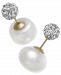Cultured Freshwater Pearl (11mm) and Cubic Zirconia Reversible Front and Back Earrings in 14k Gold