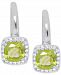 Peridot (2-3/8 ct. t. w. ) & Lab-Created White Sapphire (1/6 ct. t. w. ) Cushion Halo Hoop Earrings in Sterling Silver