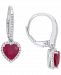 Ruby (2-1/10 ct. t. w. ) & Diamond (1/4 ct. t. w. ) Heart Leverback Drop Earrings in 14k White Gold