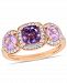 Amethyst (7/8 ct. t. w. ) and Diamond (1/3 ct. t. w. ) 3-Stone Halo Ring in Sterling Silver (Also Available In Blue Topaz)