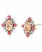 Multi-Gemstone (1-1/3 ct. t. w. ) & Diamond (1/8 ct. t. w. ) Halo Stud Earrings in 10k Gold