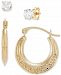 2-Pc. Set Cubic Zirconia Stud & Textured Greek Key Hoop Earrings in 10k Gold