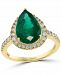 Effy Emerald (2-7/8 ct. t. w. ) & Diamond (1/2 ct. t. w. ) Teardrop Halo Ring in 14k Gold