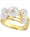 Cultured Freshwater Pearl (4- 7-1/2mm) Cluster Openwork Ring in Yellow Rhodium-Plated Sterling Silver